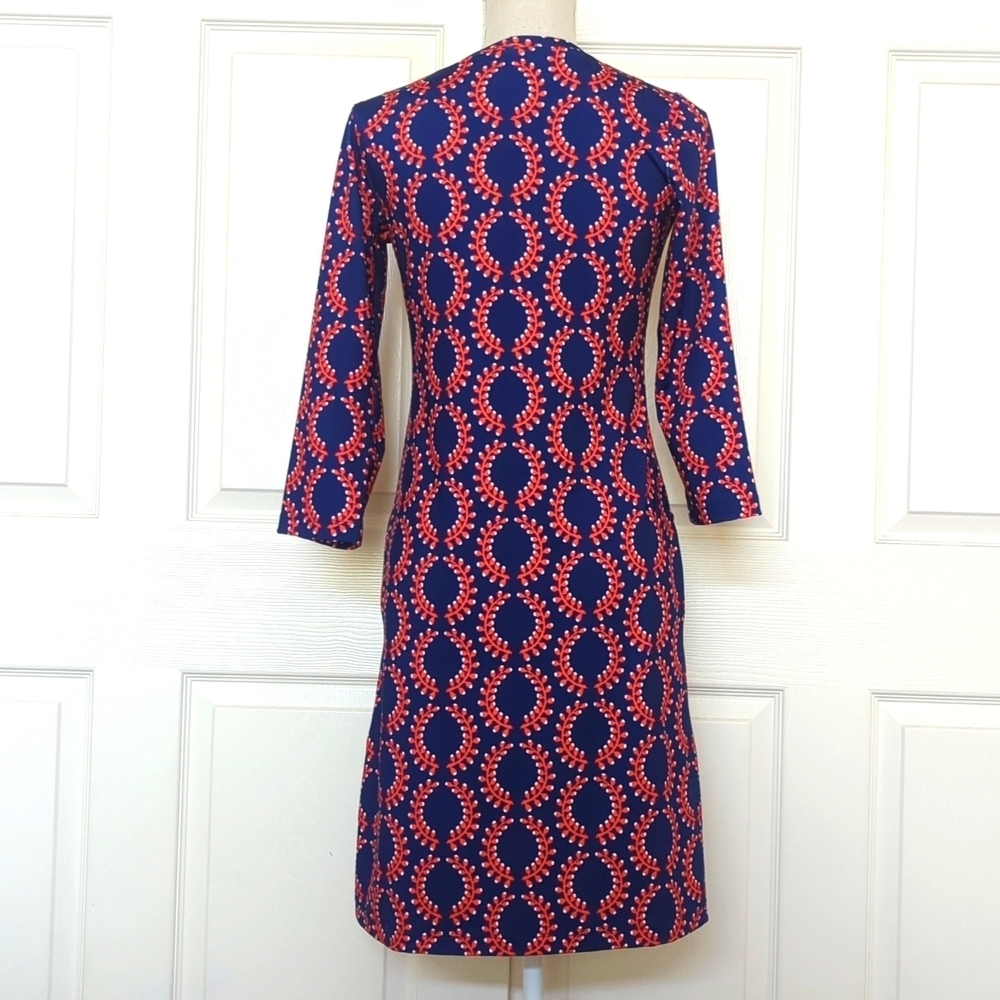 Lesley Evers Blue and Red Longsleeve Patterned Dress - Picture 4 of 7
